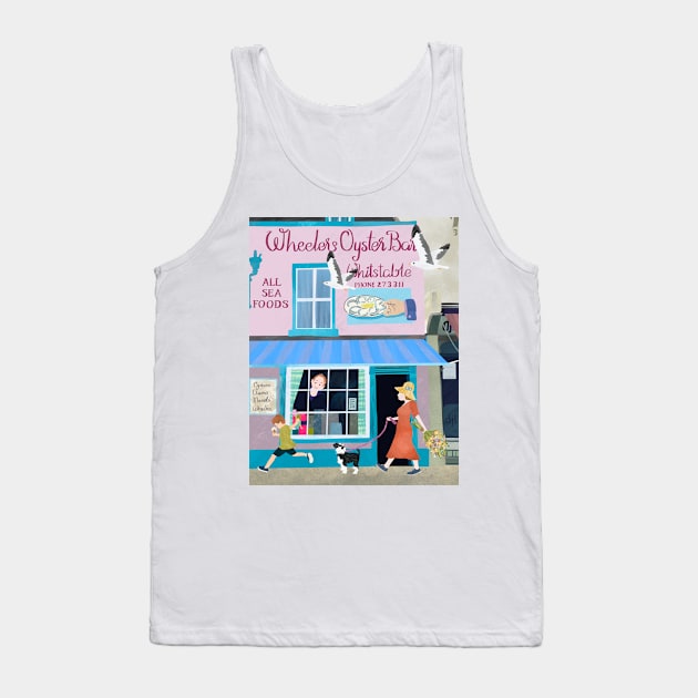 Paper cut art collage Wheeler’s Oyster Bar Whitstable with Schnauzer Tank Top by NattyDesigns